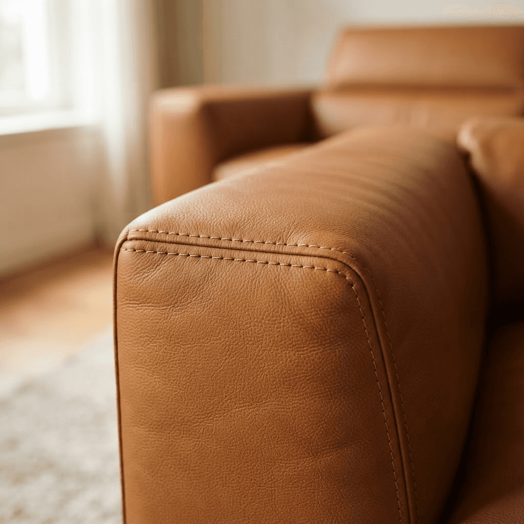Detalle de tapizado eco cuero de un mueble LENO HOGAR