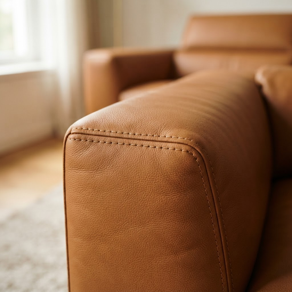 Detalle de tapizado eco cuero de un mueble LENO HOGAR